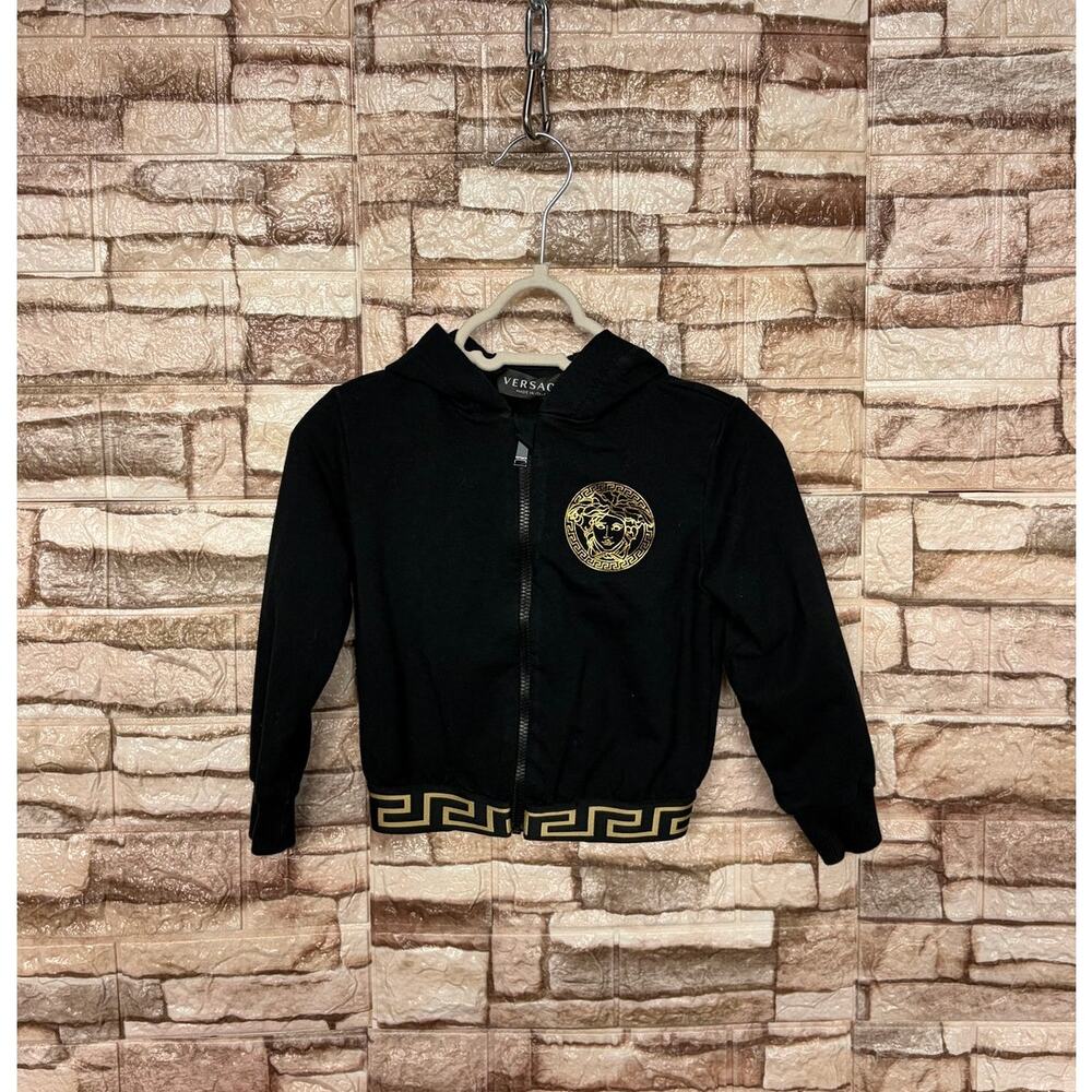 Kids Versace Medusa Gold Logo zip up hoodie 2t Black
